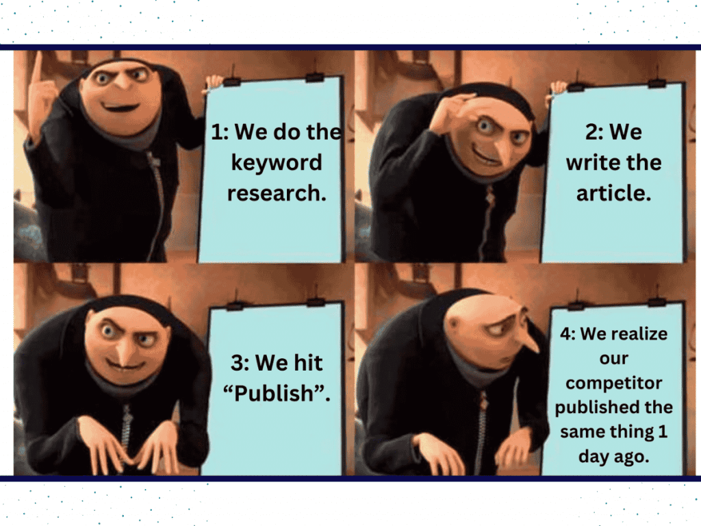 Funny Seo Meme About Content Strategy, Keyword Research, And Losing To Competitors.