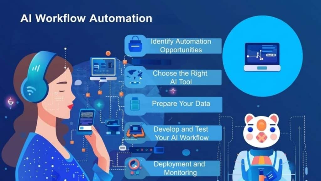 Small Business Owner Setting Up Ai Workflow Automation Dashboard On Laptop To Save Time On Repetitive Tasks
