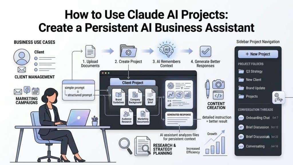 How To Use Claude Ai: Beginner Using Claude Ai On Laptop Showing Claude.ai Interface With Prompt Input, Projects Sidebar, Research Mode Panel, And Document Analysis Workflow